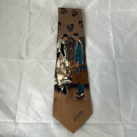 Vintage Norman Rockwell The Rookie Silk Tie The Saturday Evening Post 1995 Tan - Picture 12 of 12